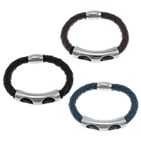 Cowhide Bracelet Stainless Steel with Cowhide & Silicone 9mm Sold Per Approx 8.5 Inch Strand