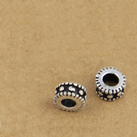 Perles en argent massif de Bali, Thaïlande, rondelle, 6.7x3.6mm, Trou:Environ 2.8mm, 50PC/lot, Vendu par lot