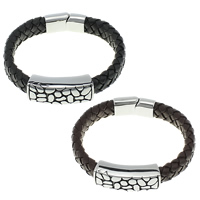Men Bracelet, Stainless Steel, with Cowhide, blacken, more colors for choice, 12.5mm, 40x16x11mm, 29x14x8mm, Sold Per Approx 8 Inch Strand