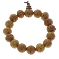 Wrist Mala, Walnut, with nylon elastic cord, Round, Buddhist jewelry, yellow, 14-15mm, Length:Approx 7.5 Inch, 20Strands/Bag, 16PCs/Strand, Sold By Bag