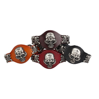 Men Bracelet, Cowhide, with Tibetan Style, Skull, antique silver color plated, more colors for choice, 25mm, Length:10 Inch, 10Strands/Lot, Sold By Lot