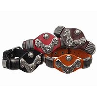 Men Bracelet, Cowhide, with Tibetan Style, antique silver color plated, more colors for choice, 28mm,16mm, Length:10 Inch, 10Strands/Lot, Sold By Lot