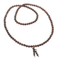 108 Mala Perlen, rotes Sandelholz, mit elastische Nylonschnur, rund, buddhistischer Schmuck, rot, 9mm, Länge:ca. 33 ZollInch, 5SträngeStrang/Tasche, 108PCs/Strang, verkauft von Tasche