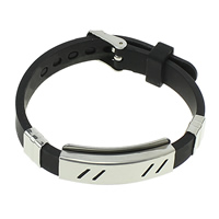 Bracelet homme, acier inoxydable, avec silicone, réglable, noire, 38x15x6.5mm, 9x11x5mm, 10mm, Vendu par Environ 9 pouce brin