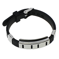 Men Bracelet, Stainless Steel, with Silicone, adjustable, black, 38x15x6.5mm, 9x11x5mm, 10mm, Sold Per Approx 9 Inch Strand