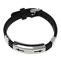 Men Bracelet, Stainless Steel, with Silicone, adjustable, black, 38x15x6.5mm, 9x11x5mm, 10mm, Length:Approx 9 Inch, 10Strands/Lot, Sold By Lot