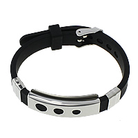 Men Bracelet Stainless Steel with Silicone adjustable black  10mm Sold Per Approx 9 Inch Strand