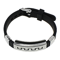 Bracelet homme, acier inoxydable, avec silicone, réglable, noire, 38x15x6.5mm, 9x11x5mm, 10mm, Vendu par Environ 9 pouce brin