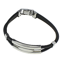 Bracelet homme, acier inoxydable, avec silicone, noire, 36.5x15x5mm, 5x8x4.5mm, 3mm, Longueur:Environ 9 pouce, 10Strandstoron/lot, Vendu par lot