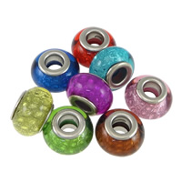 Kunststoff European Perlen, Trommel, Platinfarbe platiniert, Messing-Dual-Core ohne troll, keine, frei von Nickel, Blei & Kadmium, 9x14mm, Bohrung:ca. 5mm, 200PCs/Menge, verkauft von Menge