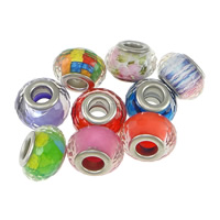 Plastic European Bead, Drum, platinum color plated, brass double core without troll & faceted, more colors for choice, nickel, lead & cadmium free, 9x14mm, Hole:Approx 5mm, 200PCs/Lot, Sold By Lot