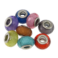 Plastic European Bead, Drum, platinum color plated, brass double core without troll & faceted & silver powder, more colors for choice, nickel, lead & cadmium free, 9x14mm, Hole:Approx 5mm, 200PCs/Lot, Sold By Lot