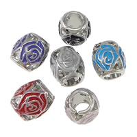 Tibetan Style European Beads, Drum, platinum color plated, with flower pattern & without troll & enamel & hollow, more colors for choice, nickel, lead & cadmium free, 10x10.50mm, Hole:Approx 5mm, 100PCs/Lot, Sold By Lot