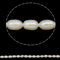 Riso coltivato in perla d'acqua dolce, perla d'acquadolce coltivata naturalmente, naturale, bianco, grado A, 6-7mm, Foro:Appross. 0.8mm, Venduto per Appross. 14 pollice filo