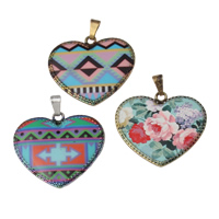 Tibetan Style Heart Pendants, plated, different designs for choice & enamel, nickel, lead & cadmium free, 29x26x2mm, Hole:Approx 3x6mm, 2Bags/Lot, 5PCs/Bag, Sold By Lot