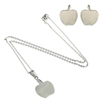 Fashion Stainless Steel Jewelry Sets, earring & necklace, Apple, oval chain, original color, 19x26x2mm, 2mm, 7x7.5x12mm, Length:Approx 18 Inch, Sold By Set