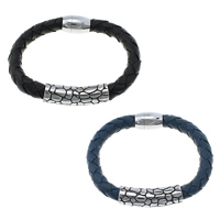 Men Bracelet, Stainless Steel, with Cowhide, blacken, more colors for choice, 40x11x11mm, 8.5mm, 18x12mm, Sold Per Approx 8.5 Inch Strand