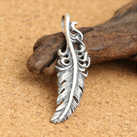 Thailand Sterling Silver Pendants, Feather, 40x12mm, Hole:Approx 1-3mm, 4PCs/Lot, Sold By Lot