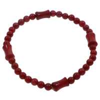 Bracelet corail, corail naturel, naturel, rouge foncé, 5mm, Vendu par Environ 6.5 pouce brin
