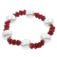 Coral Bracelet Natural Coral with South Sea Shell natural red Sold Per Approx 6.5 Inch Strand