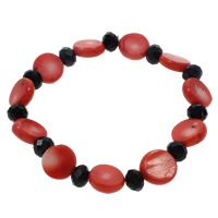 Bracelet corail, corail naturel, avec cristal, naturel, facettes, rouge, 8x6mm, 12x4mm, Vendu par Environ 6.5 pouce brin