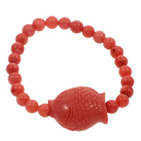 Bracelet corail, corail naturel, poisson, naturel, rouge, 7mm, 29x26x16mm, Vendu par Environ 6.5 pouce brin