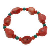 Bracelet corail, corail naturel, avec turquoise, naturel, rouge, 14x8mm, Vendu par Environ 6.5 pouce brin