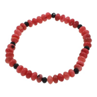 Bracelet corail, corail naturel, avec cristal, rondelle, naturel, facettes, rouge, 6x4mm, Vendu par Environ 6.5 pouce brin