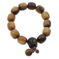 Wrist Mala, Lightning Jujube, with nylon elastic cord, Column, Buddhist jewelry & different size for choice, coffee color, Length:Approx 7.5 Inch, Sold By Bag