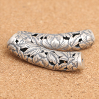 Thailand Sterling Silver böjda rör pärlor, Tube, ihålig, 41x10mm, Hål:Ca 1.5mm, 2PC/Lot, Säljs av Lot