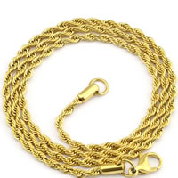 Stainless Steel Chain Necklace gold color plated & rope chain Length Approx 19.6 Inch Sold By Lot