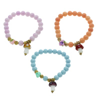 Bracelet de perles de verre, avec chalumeau & alliage de zinc, vernis au four, bracelet à breloques, plus de couleurs à choisir, 6mm, 8mm, 8x16mm, 13x25mm, Longueur Environ 6 pouce, 12Strandstoron/sac, Vendu par sac