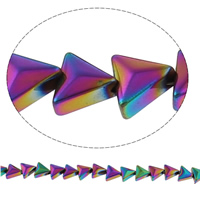 Abalorios de Hematita no Magnética, Triángulo, chapado en colorido, 6x6x3mm, agujero:aproximado 1mm, longitud aproximado 15.7 Inch, 10Strandsfilamento/Bolsa, aproximado 65PCs/Sarta, Vendido por Bolsa