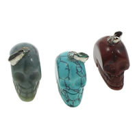 Gemstone Pendants Jewelry, with brass bail, Skull, natural, different materials for choice, 19x18x10mm, Hole:Approx 2x4mm, 50PCs/Bag, Sold By Bag