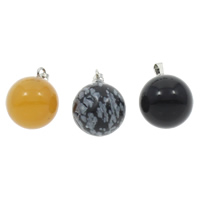 Gemstone Pendants Jewelry, with brass bail, Round, natural, different materials for choice, 14x17mm, Hole:Approx 2x4mm, 50PCs/Bag, Sold By Bag