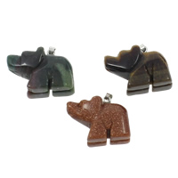 Edelsteen Hangers Sieraden, met messing borgtocht, Olifant, natuurlijk, verschillende materialen voor de keuze, 23x18x10mm, Gat:Ca 2x4mm, 50pC's/Bag, Verkocht door Bag