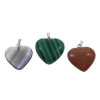 Gemstone Pendants Jewelry, with brass bail, Heart, natural, different materials for choice, 25x26x7mm, Hole:Approx 1.5x5mm, 50PCs/Bag, Sold By Bag