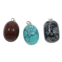 Gemstone Pendants Jewelry, with brass bail, natural, different materials for choice & mixed, 13x22mm, Hole:Approx 2x4mm, 50PCs/Bag, Sold By Bag