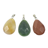 Gemstone Pendants Jewelry, with brass bail, Teardrop, natural, different materials for choice & faceted, 17x28x6mm, Hole:Approx 2x5mm, 50PCs/Bag, Sold By Bag