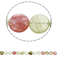 Wassermelone Glasperlen, flache Runde, natürlich, 16x6mm, Bohrung:ca. 1.5mm, ca. 25PCs/Strang, verkauft per ca. 14.9 ZollInch Strang