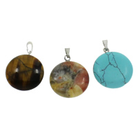 Gemstone Pendants Jewelry, with brass bail, Flat Round, natural, different materials for choice, 20x24x7mm, Hole:Approx 2x4mm, 50PCs/Bag, Sold By Bag