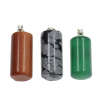 Gemstone Pendants Jewelry, with brass bail, Column, natural, different materials for choice, 10x25mm, Hole:Approx 2x5mm, 50PCs/Bag, Sold By Bag