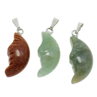 Gemstone Pendants Jewelry, with brass bail, Moon, natural, different materials for choice, 11x25x6mm, Hole:Approx 2x5mm, 50PCs/Bag, Sold By Bag