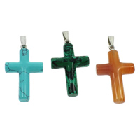 Gemstone Pendants Jewelry, with brass bail, Cross, natural, different materials for choice, 28x45x7mm, Hole:Approx 3x8mm, 10PCs/Bag, Sold By Bag