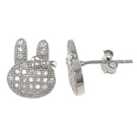 Cubic Zirconia Micro Pave Sterling Silver Earring, 925 Sterling Silver, Rabbit, platinum plated, micro pave cubic zirconia, 8x10x13mm, 5Pairs/Lot, Sold By Lot