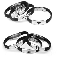 Silicone Bracelet 316L stainless steel clasp Zodiac symbols jewelry black 8mm Sold Per Approx 7 Inch Strand