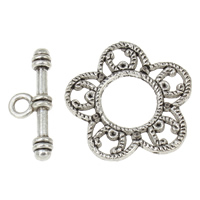 Tibetan Style Toggle Clasp, Flower, antique silver color plated, single-strand, lead & cadmium free, 25x2mm, 24x9x4mm, Hole:Approx 3.5mm, 20Sets/Bag, Sold By Bag