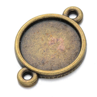 Tibetan Style Connector Setting, Flat Round, antique bronze color plated, 1/1 loop, nickel, lead & cadmium free, 14.70x21mm, Hole:Approx 1.9mm, Inner Diameter:Approx 12mm, 100PCs/Lot, Sold By Lot