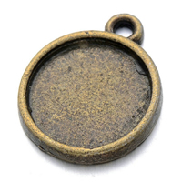 Tibetan Style Pendant Cabochon Setting, Flat Round, antique bronze color plated, nickel, lead & cadmium free, 14.40x18mm, Hole:Approx 1.6mm, Inner Diameter:Approx 12mm, 100PCs/Lot, Sold By Lot