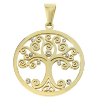 Tree Of Life Pendants, Stainless Steel, gold color plated, with rhinestone & hollow, 30x34x2mm, Hole:Approx 4x8mm, 10PCs/Lot, Sold By Lot